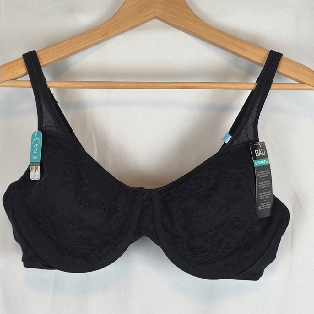 Women's Bali Underwire Bra Black with Lace Overlay Size 40C Minimizer NWT